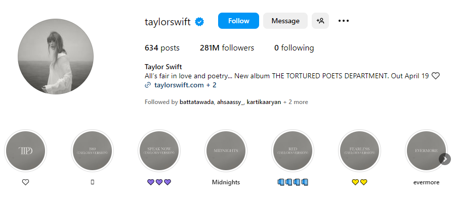 Taylor Swift Instagram Account